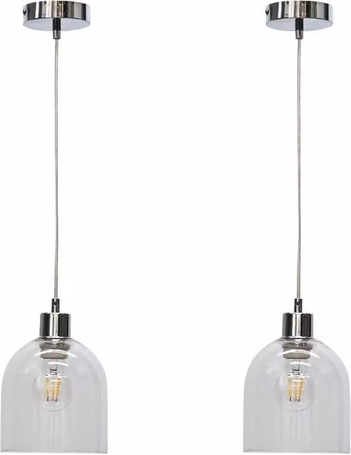First Choice Lighting Belten Set of 2 Suspended Pendant Lights with Transparent Glass Cloche and Chrome Fittings – 1