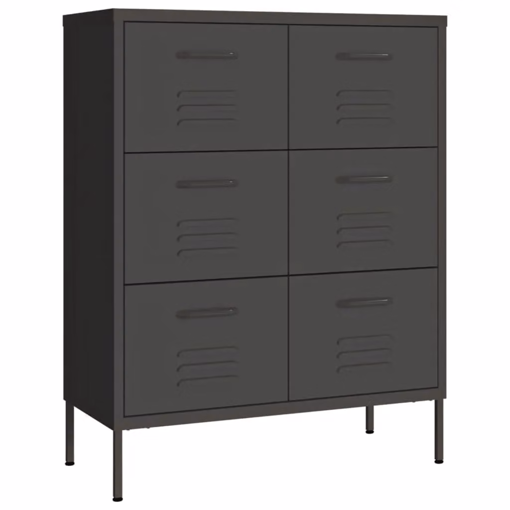 Berkfield Home Anthracite and Black Steel Drawer Cabinet, W: 80 cm, D: 35 cm, H: 101.5 cm – 2