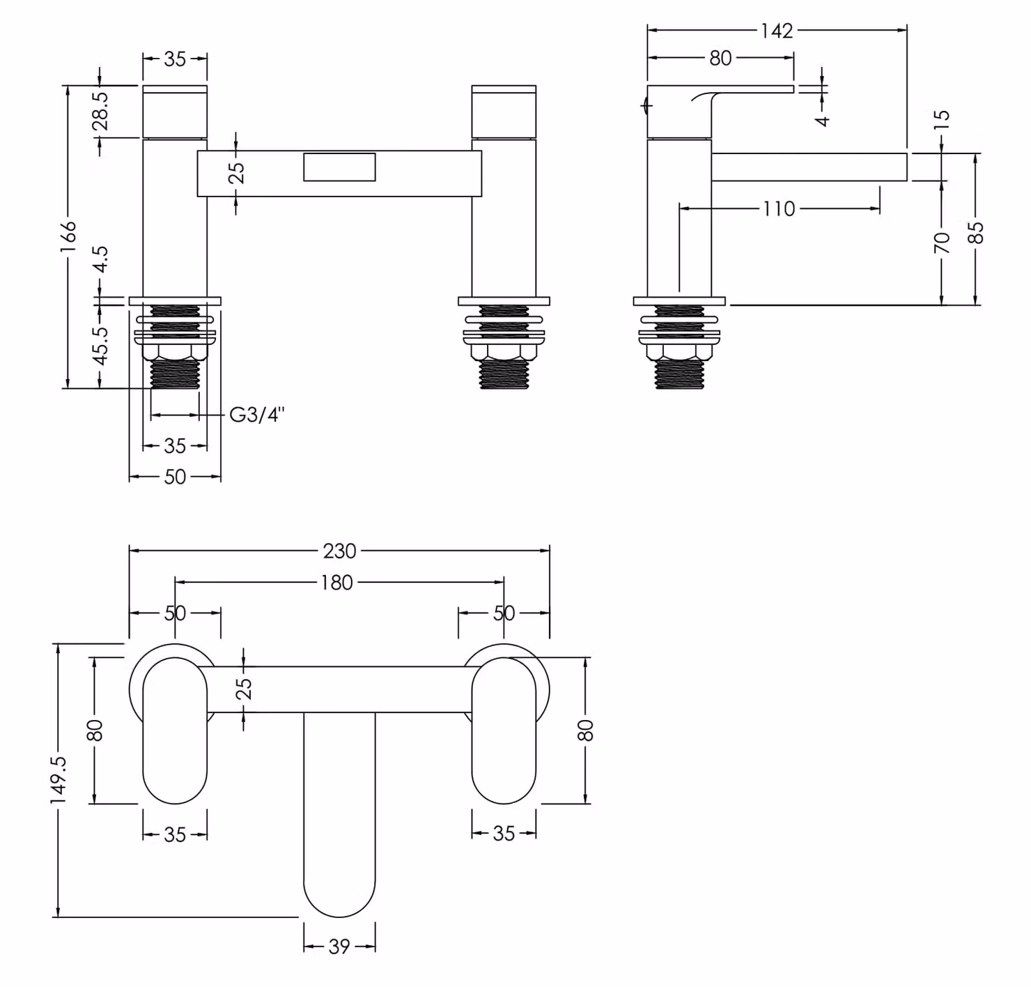 Balterley Current Round Deck Mounted Bath Filler Tap with Flat Spout, Brushed Pewter and Silver – 2