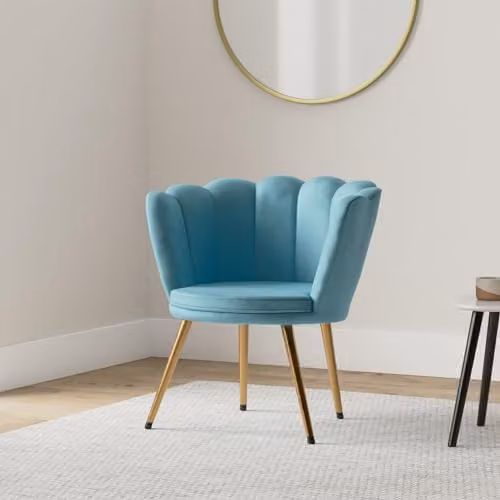 Genesis Flora Teal Velvet Accent Chair with Petal Back and Golden Chrome Metal Legs – 2