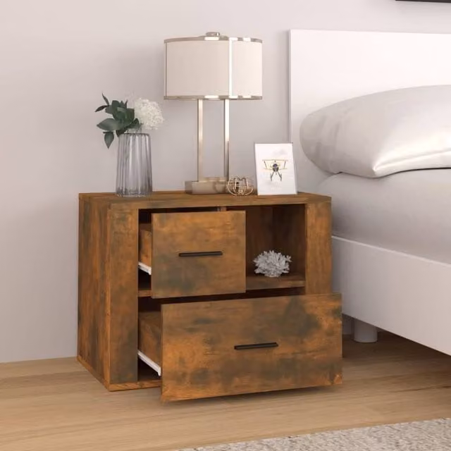 Berkfield Home Classic Bedside Cabinet in Smoked Oak Brown, W: 60 cm, D: 36 cm, H: 45 cm – 1