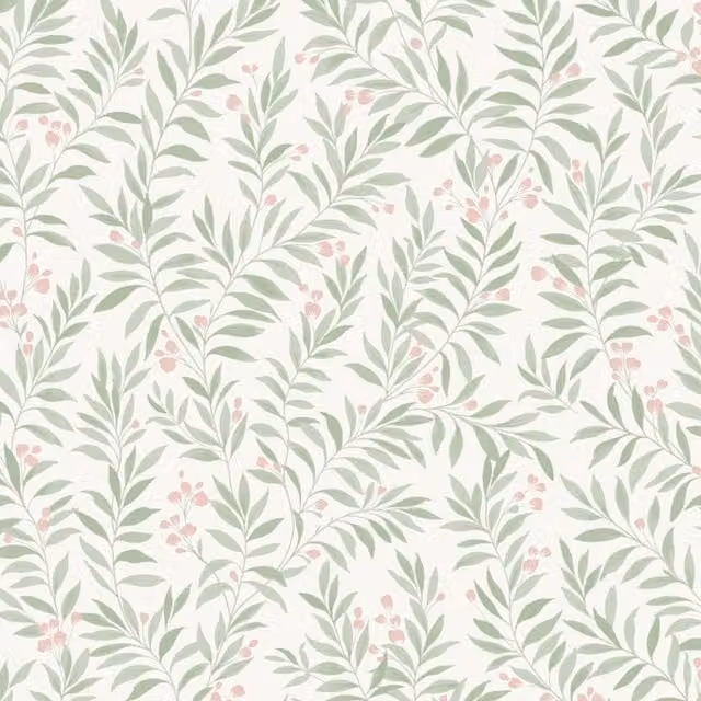 Grandeco Sage Trail Floral and Botanical Textured Wallpaper in Green and Pink