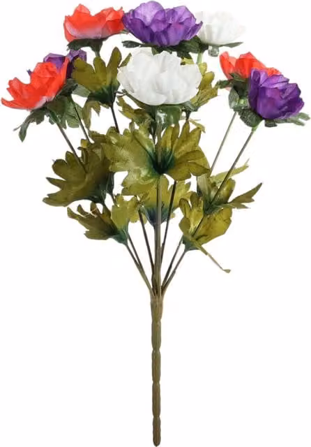 Kingsbury Gifts Artificial Silk Anemone Bunch with 9 Heads in Purple, Red and Multicolour