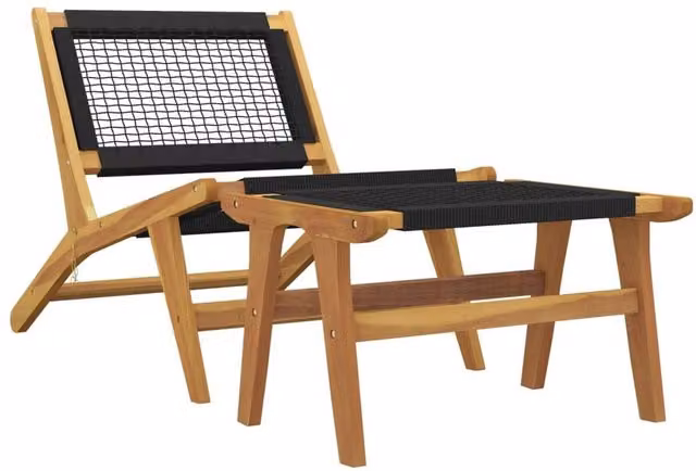 Berkfield Home Garden Chair with Footrest in Brown Solid Teak Wood and Polyester – 1