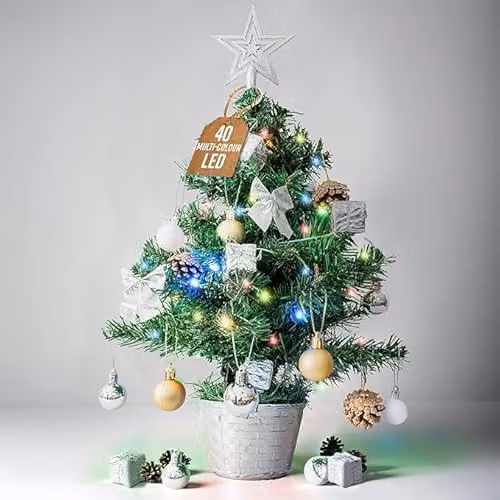 Globrite Pre-Lit Mini Christmas Tree, Green with Multicolour Lights, Height: 45 cm – 1