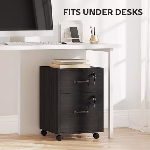 HOMCOM Rolling File Cabinet with 2 Drawers and Castors, Black – 7