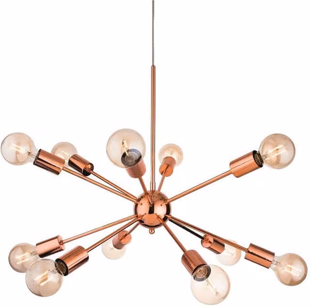 Alfa Firstlight 12 Light Multi Arm Ceiling Pendant in Copper and Matt Black with E27 Socket