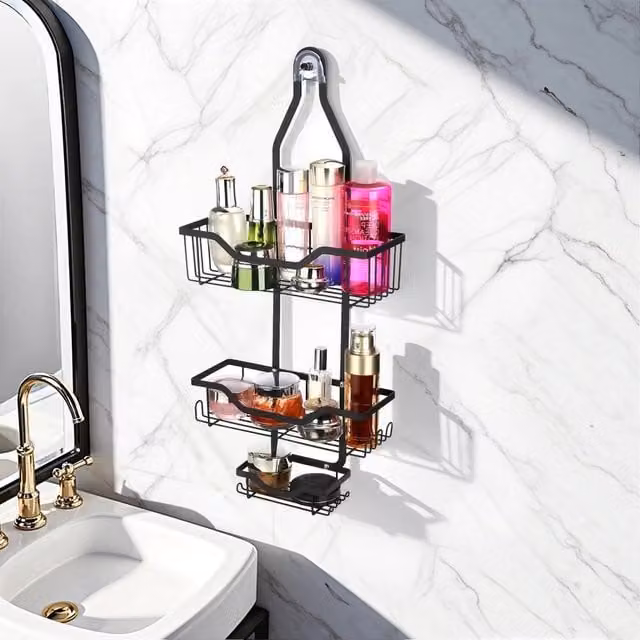 EONLION 3-Tier Over-Door Shower Caddy Rack in Black