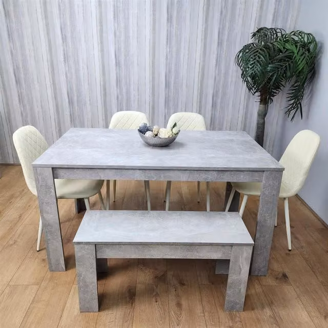 Kosy Koala Modern Grey Dining Set with Rectangular Table, 4 Chairs and 1 Bench