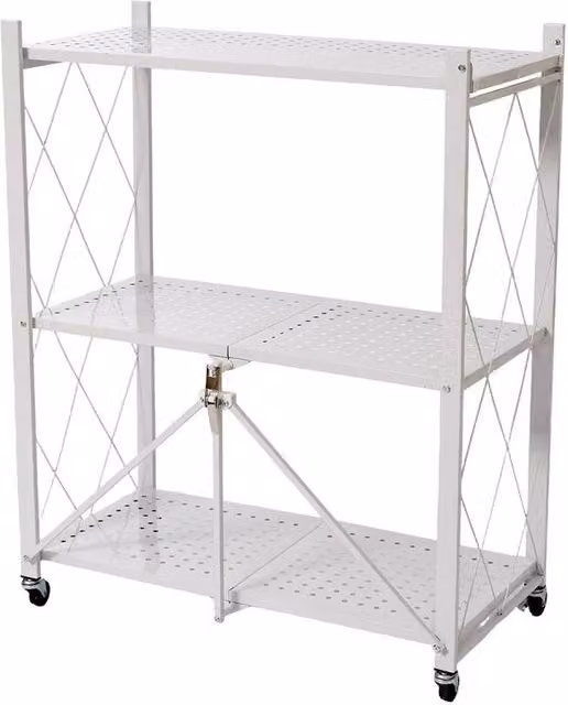 FORGEVIO 3-Tier Folding Kitchen Storage Shelf in White and Walnut