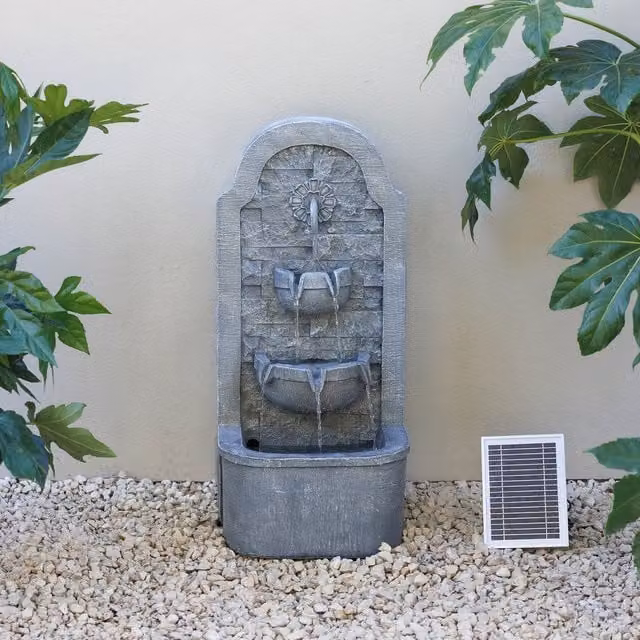 Primrose Solar Powered Freestanding Cascading Water Wall with LEDs in Grey