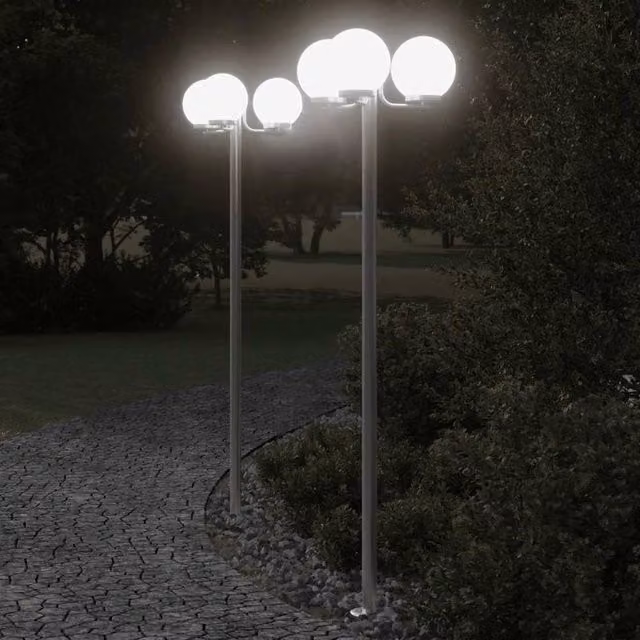 Berkfield Home Set of 3 Silver Stainless Steel Outdoor Floor Lamps, Height: 215 cm
