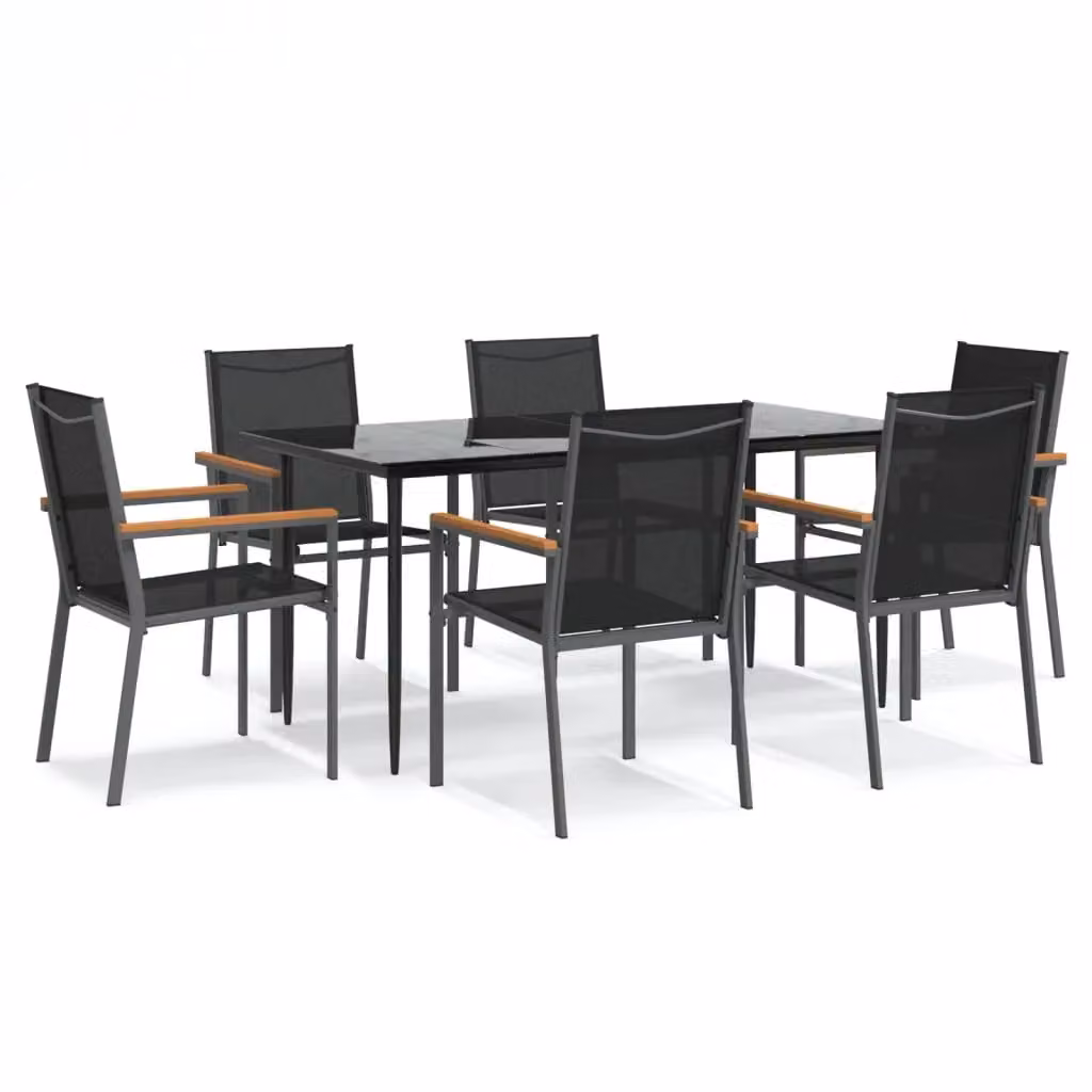 Berkfield Home 7 Piece Garden Dining Set in Black Textilene and Steel – 2