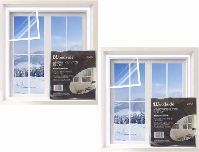Woodside 2-Pack Thermal Window Insulation Film Kit, Transparent, W: 157 cm x H: 182 cm