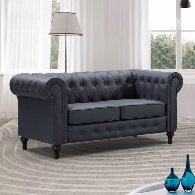 Artemis Home Richland 2 Seat Chesterfield Sofa in Grey Synthetic Leather