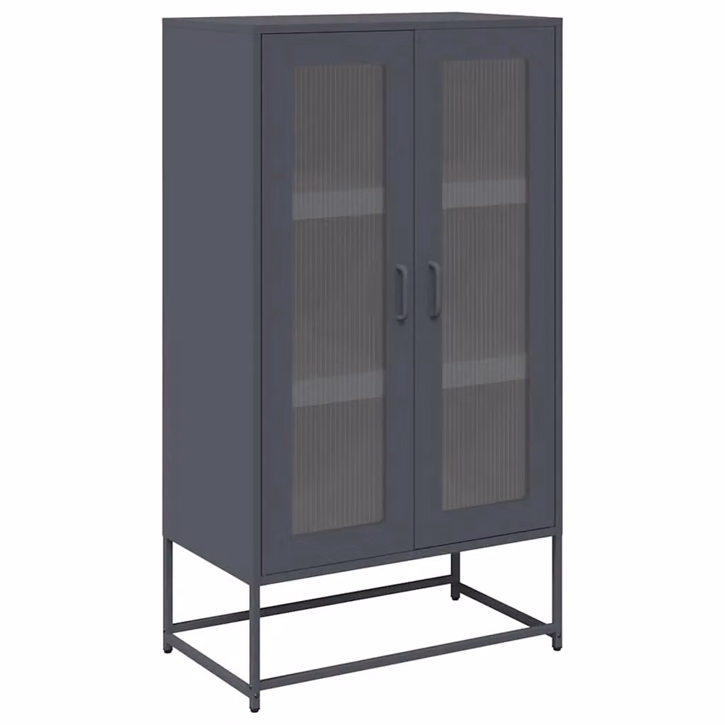 Berkfield Home Anthracite and Black Metal Highboard with Glass Doors, W/D/H: 68 x 39 x 123 cm – 2
