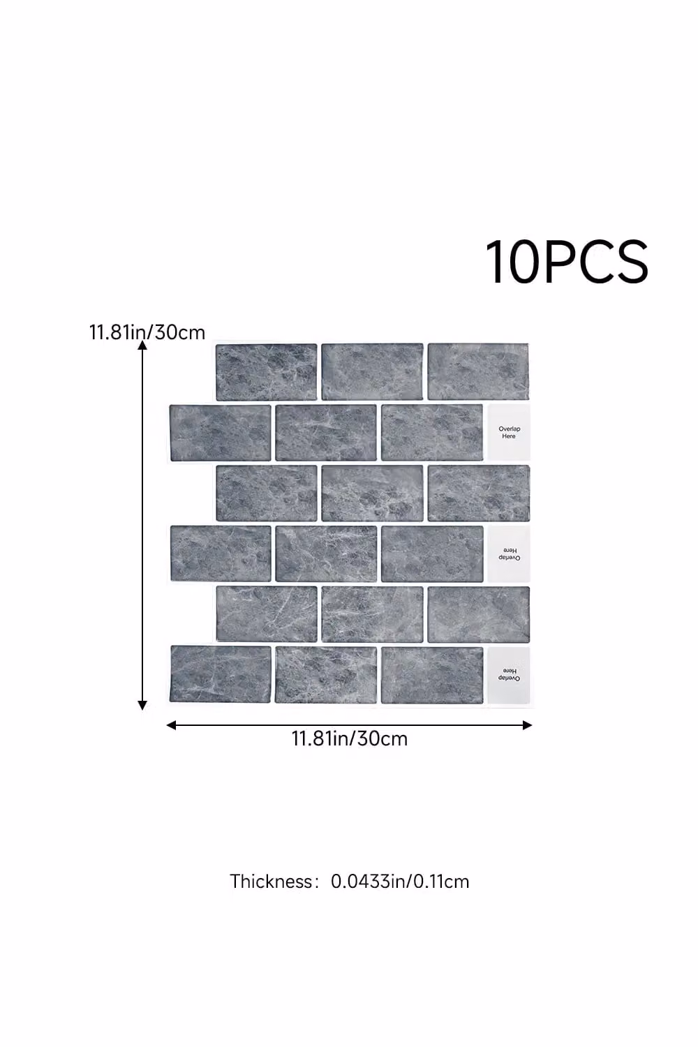 Living and Home 10 Pcs Tundra Grey Marble 3D Peel and Stick Subway Wall Tile Stickers – 2
