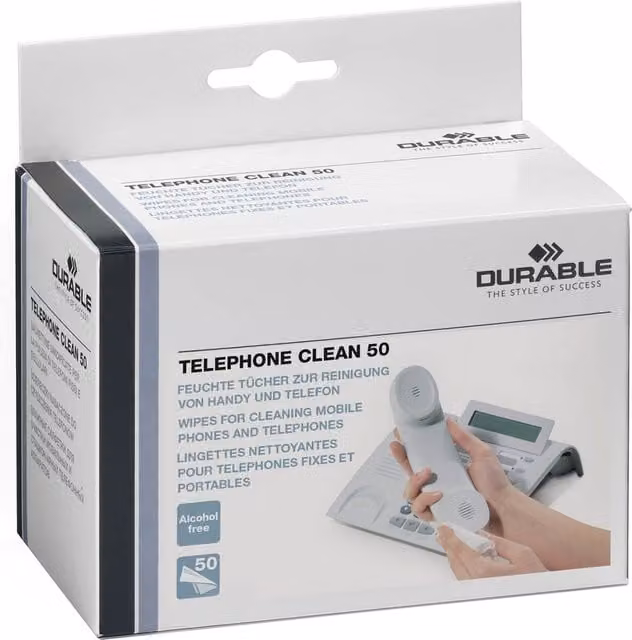 Durable White Telephone Cleaning Wipes 50 Pack