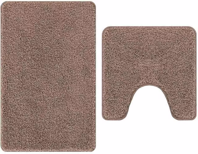 Berkfield Home 2 Piece Non-Slip Brown Bath Mat Set