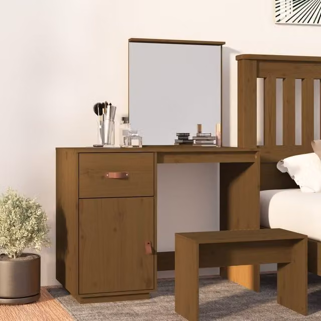 Berkfield Home Rustic Solid Wood Pine Dressing Table in Honey Brown, W/D/H: 95 x 50 x 134 cm – 1