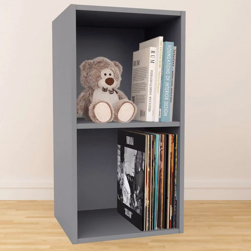 KORVIXA Vinyl LP Record Storage Cube Cabinet in Grey, W/D/H: 100 x 100 x 100 cm – 2