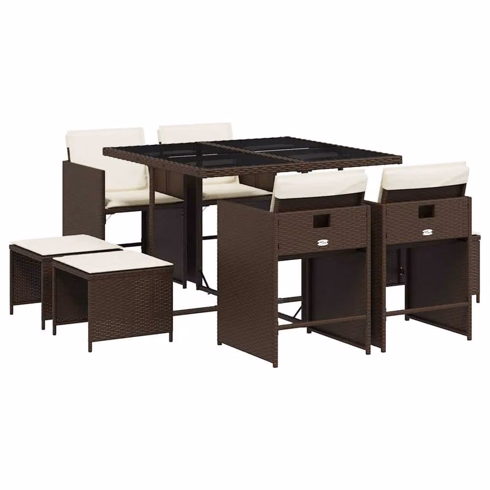 Berkfield Home 9 Piece Brown Poly Rattan Garden Dining Set with Cushions – 2