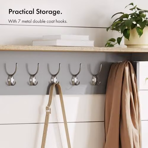 VonHaus Ash Hall Wall Mounted Coat Rack with Shelf in Grey – 3