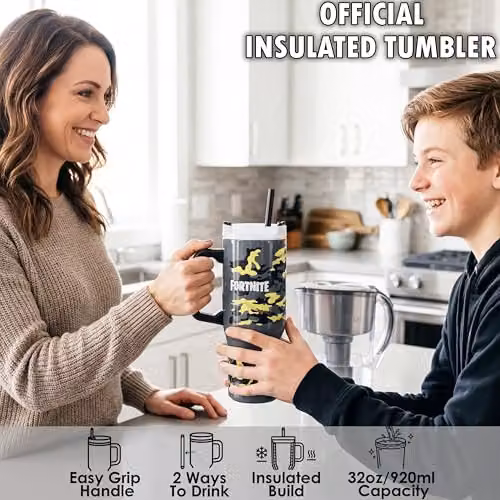 Get Trend Fortnite Insulated Stainless Steel Tumbler with Straw and Handle, 920ml, Multicolour – 2