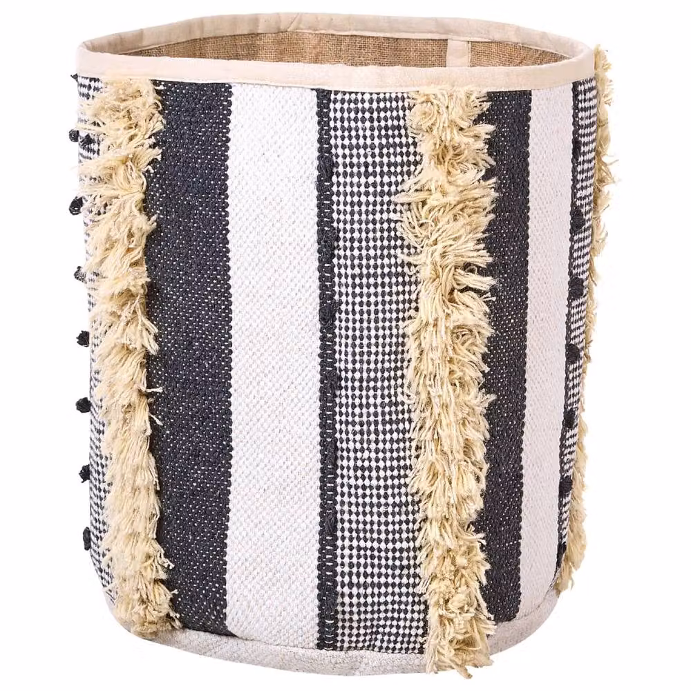 Wyld and Coco Set of 2 Open Weave Cotton Storage Baskets in Beige and Grey, W: 40 cm, D: 45 cm – 3