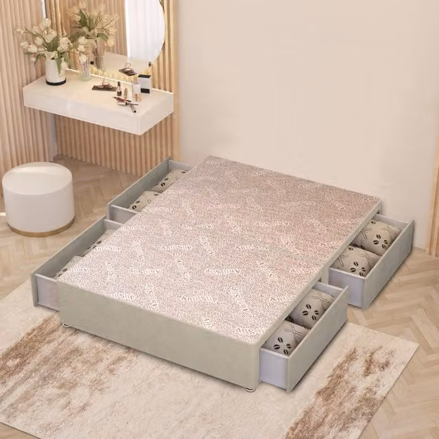Somnior Beds Ltd Modern Upholstered Divan Bed Base with Drawers in Beige and Yellow Fabric, W/D/H: 200 x 200 cm