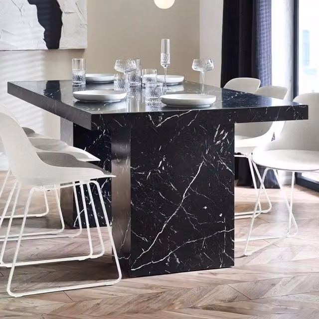 Julian Bowen Rome Modern Rectangular Dining Table with Marble Top in Black and White