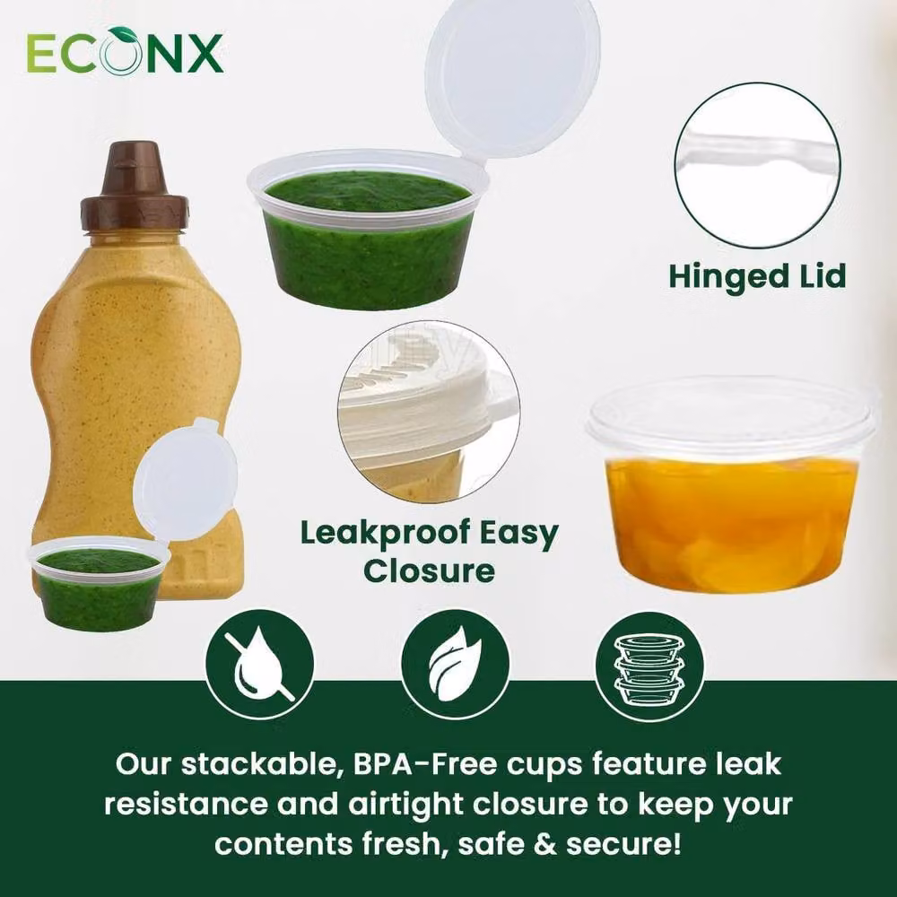 ECONX 1000 Pack Clear Plastic Hinged Sauce Pots with Snap Lids, 4oz Capacity, BPA-Free and Leakproof – 4