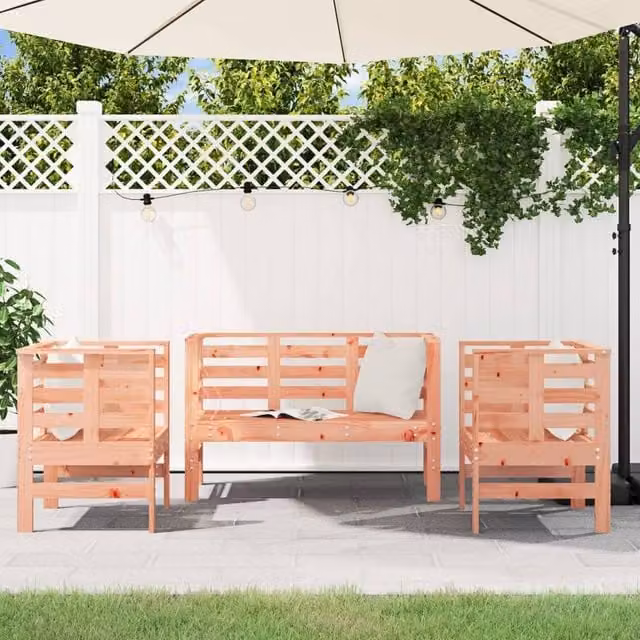 Berkfield Home Beautiful 3 Piece Douglas Solid Wood Garden Lounge Set in Brown – 1
