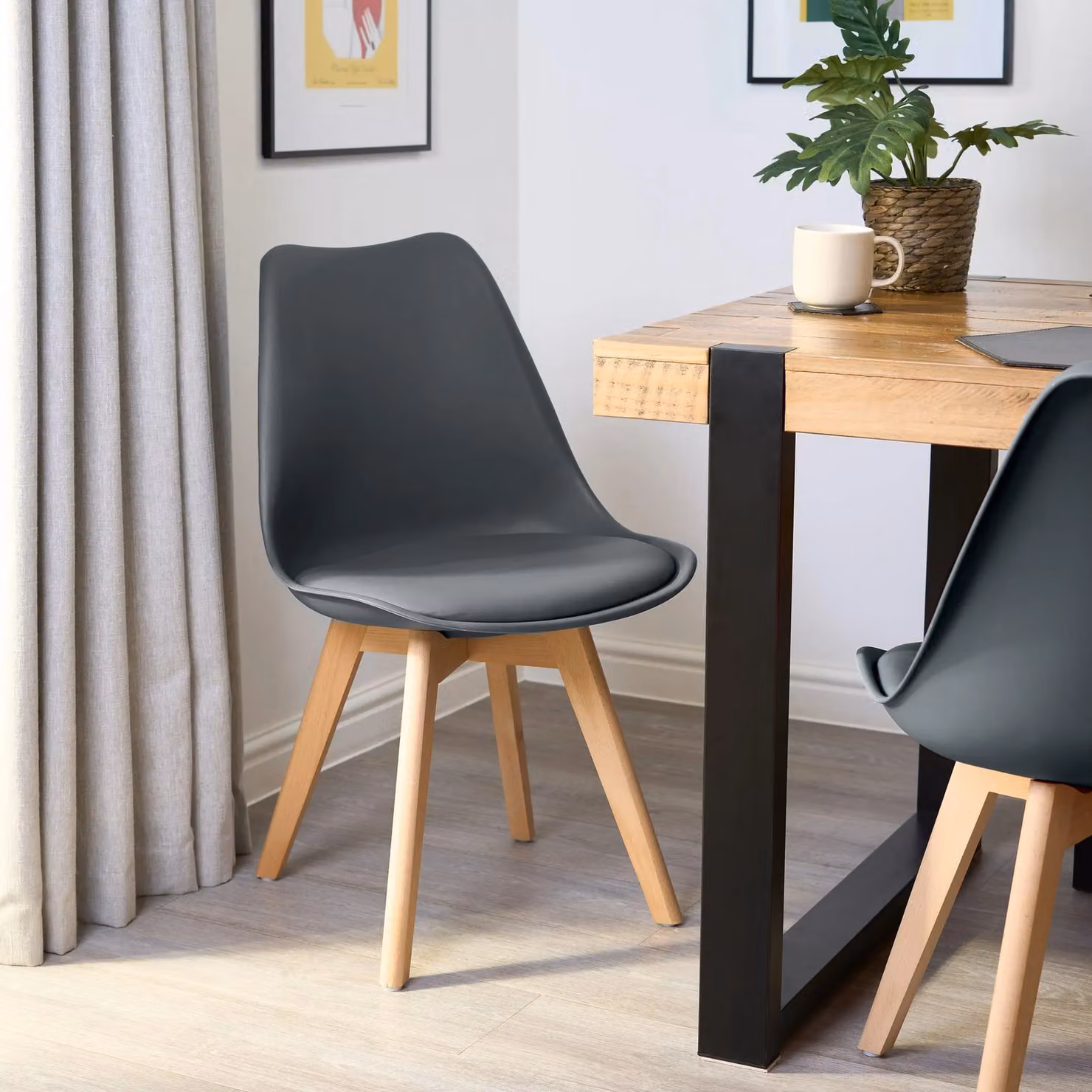 Bravich Rocco Modern Dining Chair with Grey Synthetic Leather Cushion and Beech Wood Legs – 7
