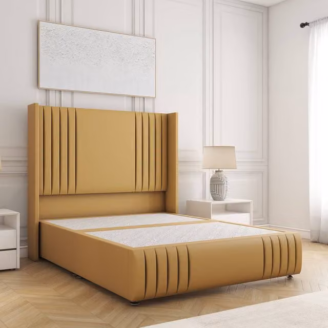 BSSPOKE Peyton Divan Bed in Mustard Yellow Plush Velvet, Small Double, W/D/H: 120 x 200 cm