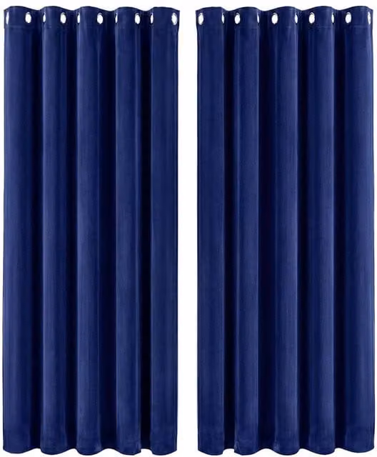 Marlow Blue Velvet Blackout Thermal Insulated Eyelet Curtains, Width: 117 cm, Drop: 137 cm