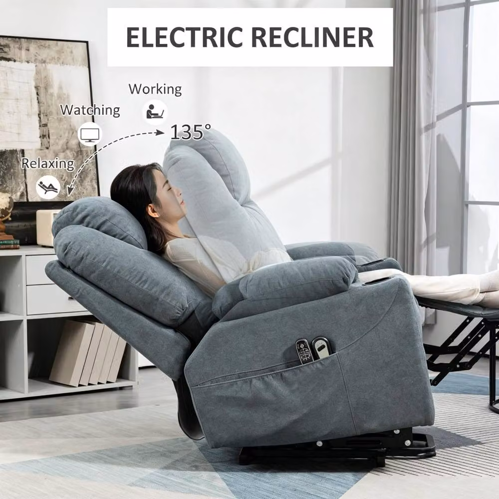 STILVORA Electric Lift Recliner Armchair with Massage and Heat in Grey Fabric – 4