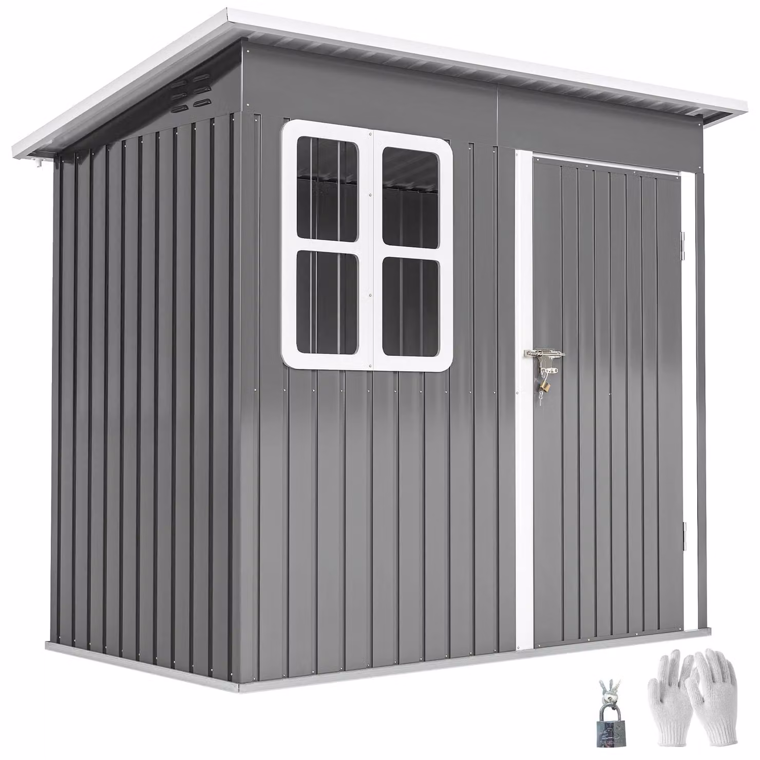 OUTSUNNY Galvanised Steel Garden Shed with Foundation Kit, Dark Grey – 2