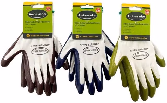 Ambassador Nitrile Coated Gloves, Pack of 3, Brown, Size: Medium