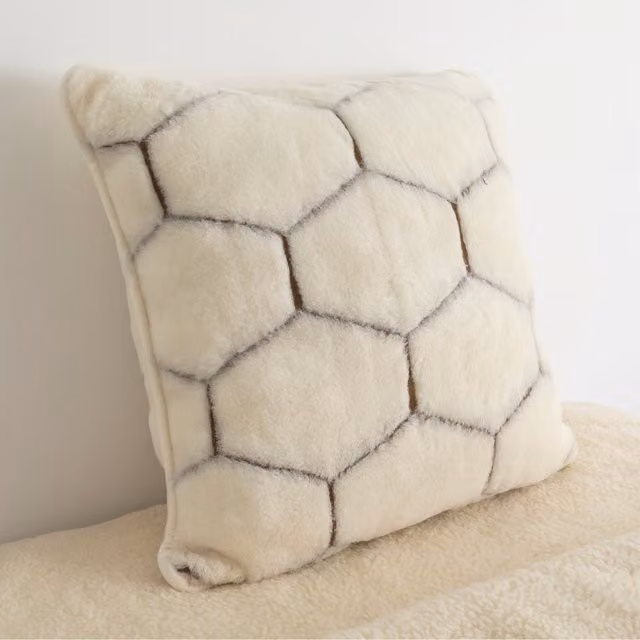Native Natural White Cashmere Wool Hexagon Pillow, Width: 80 cm