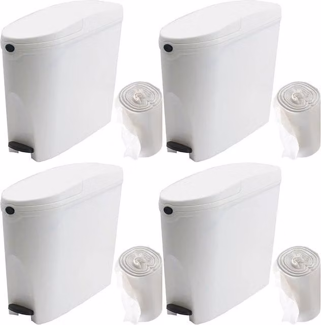ProKleen White Pedal Operated Toilet Sanitary Bin with 200 Liners, 4 x 20L Capacity