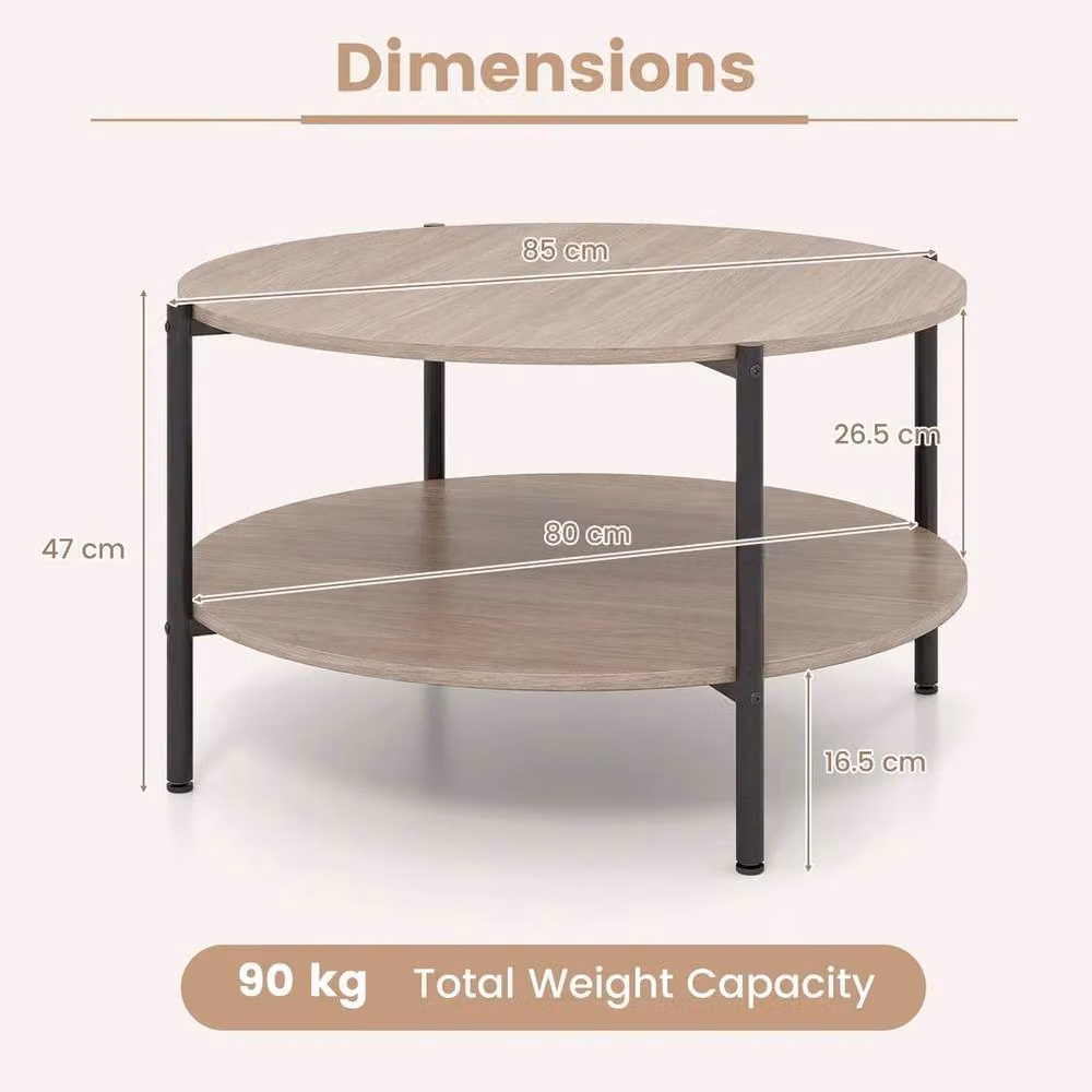 KORVIXA Round Modern Coffee Table with Metal Frame in Grey, Diameter: 100 cm, Height: 47 cm – 2