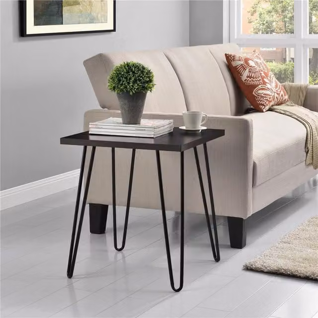 Owen Retro Square End Table in Espresso Brown and Black