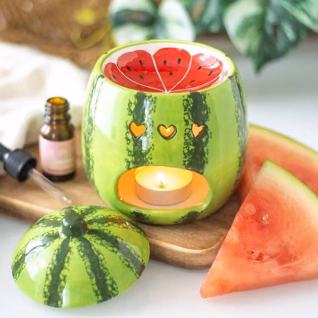 Uniqueful Watermelon Ceramic Oil Burner and Wax Warmer in Green and Multicolour
