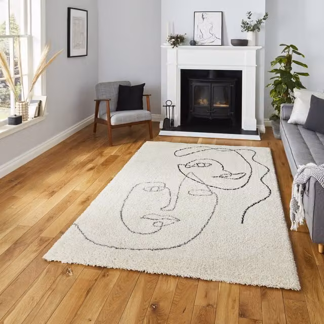 Terrys Modern Abstract Rectangular Rug in Cream, Grey and White