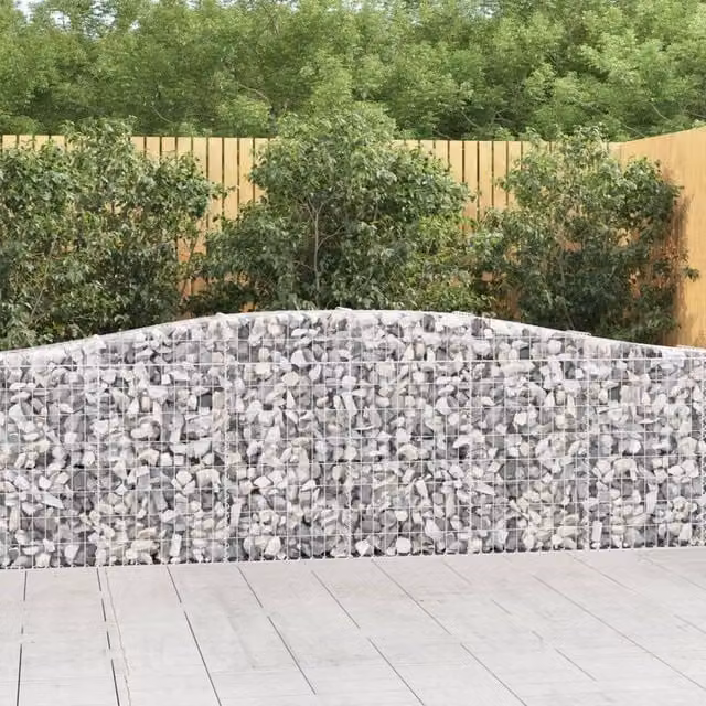Berkfield Home Arched Gabion Baskets, 3 Piece Set, Silver Galvanised Steel, W: 400 cm, D: 30 cm, H: 80-100 cm – 1