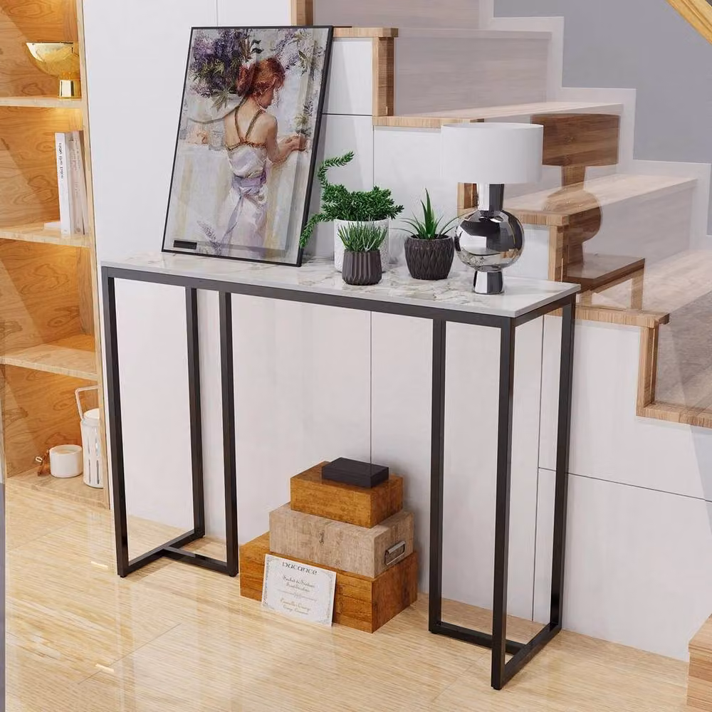 SPETLEK Black Marble Free Standing Hallway Console Table with Ceramic Stone Top – 2