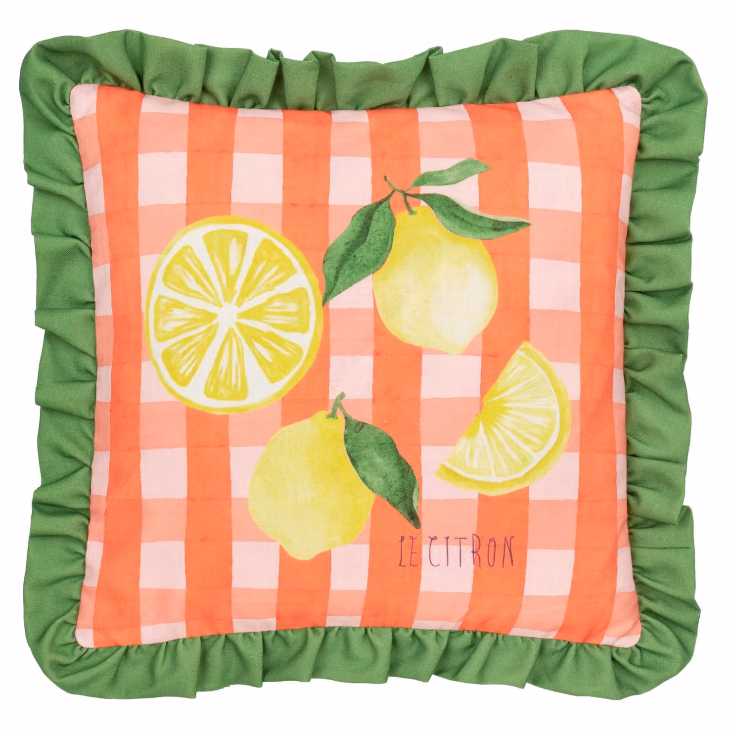 furn Gingham Citron Checked Ruffle Cushion in Yellow and Multicolour, W/D/H: 43 x 43 x 43 cm – 2