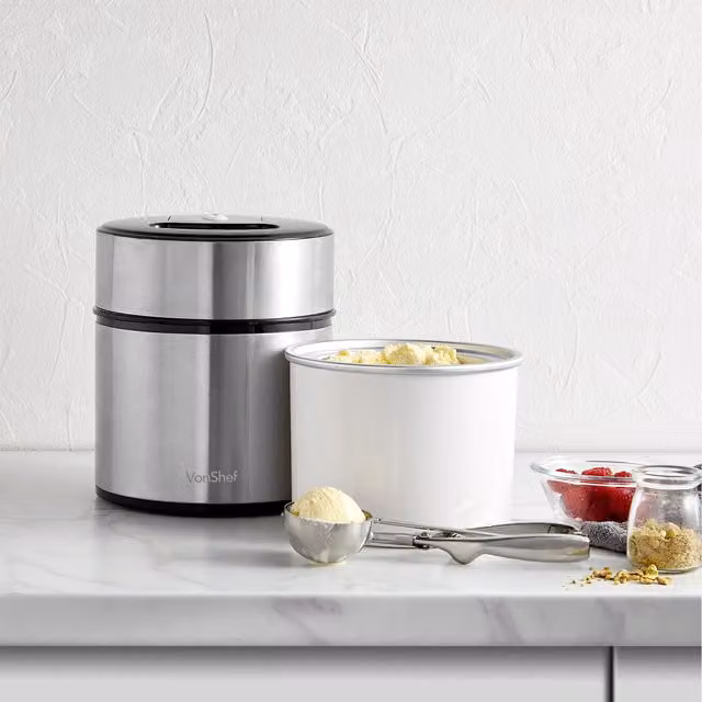 VonShef Stainless Steel Ice Cream Maker Machine, Silver