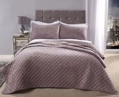 New Edge Blinds Banbury Pink Velvet Quilted Bedspread and Pillow Shams Set – 1